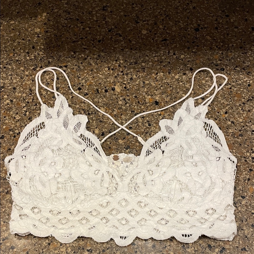 Free People Intimately Adella Longline Bralette Coquette Lace White Ruched L - Picture 3 of 8